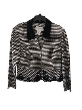 Black & White Houndstooth Zip Jacket Plaza South Petites Size 14 Vintage